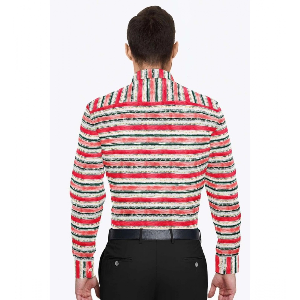 Generic Men's Cotton Blended Striped Full Sleeve Shirt (Red-White) - Image 2