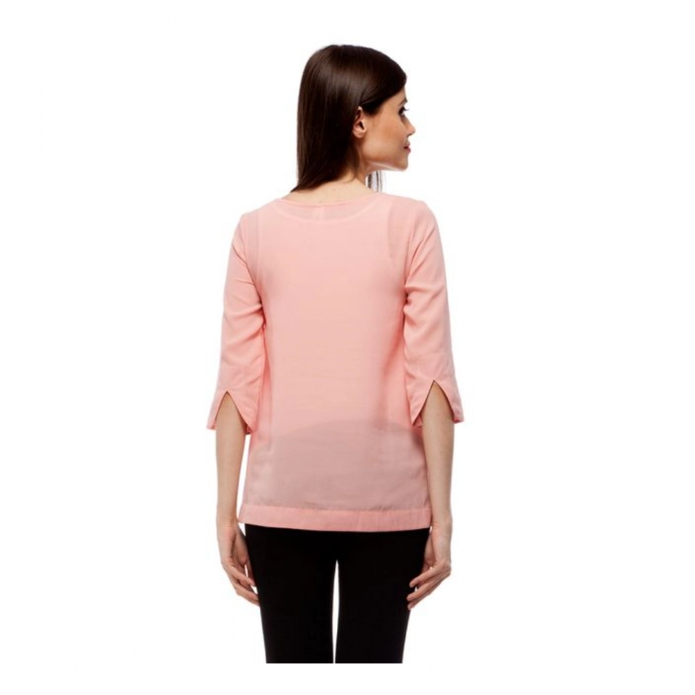 Generic Women's Polyester Solid 3-4th Sleeves Regular Top (Peach) - Image 2