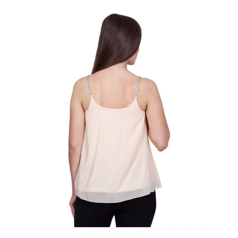 Generic Women's Polyester Solid Shoulder Straps Regular Top (Beige) - Image 2