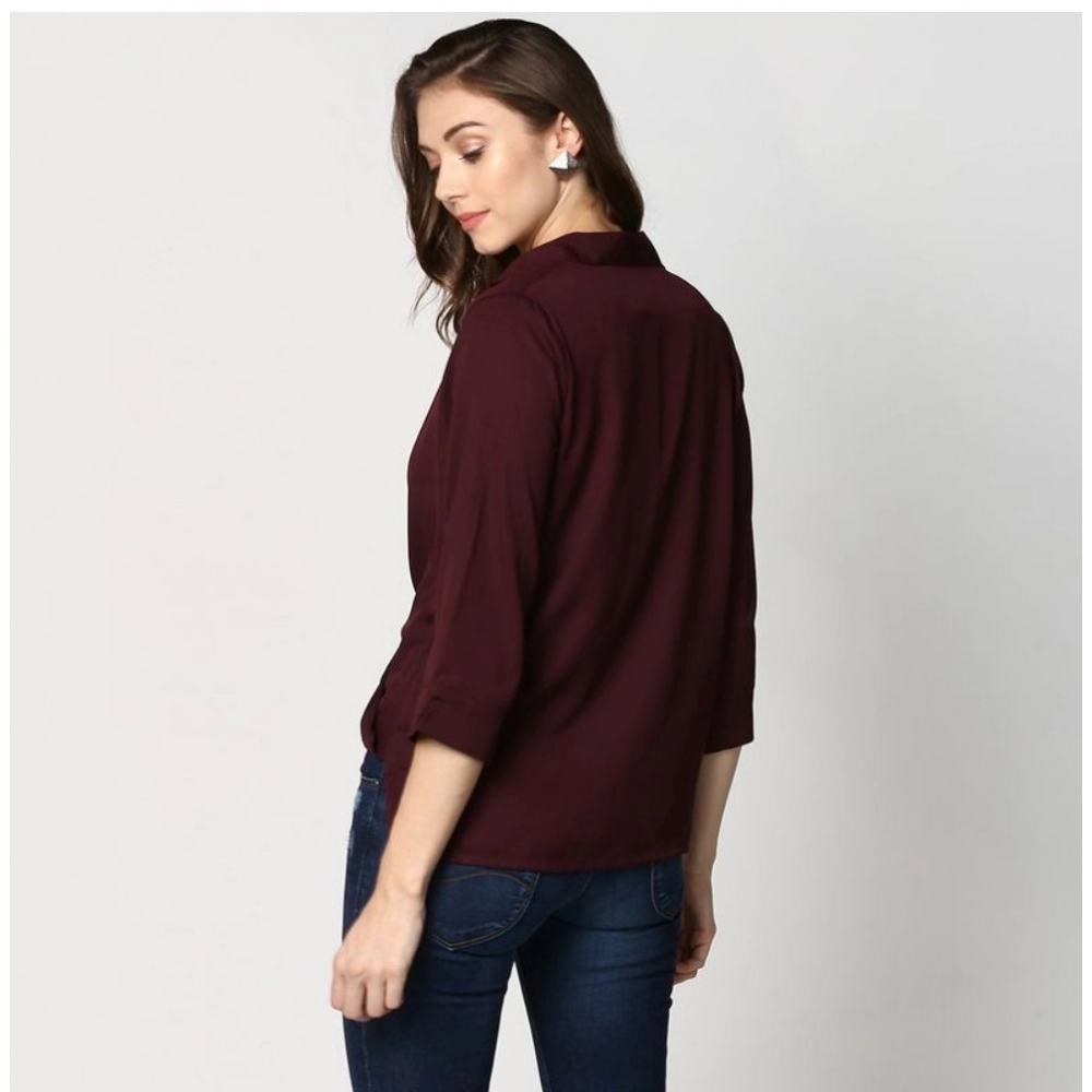 Generic Women's Polyester Solid 3-4th Sleeves Top (Maroon) - Image 2