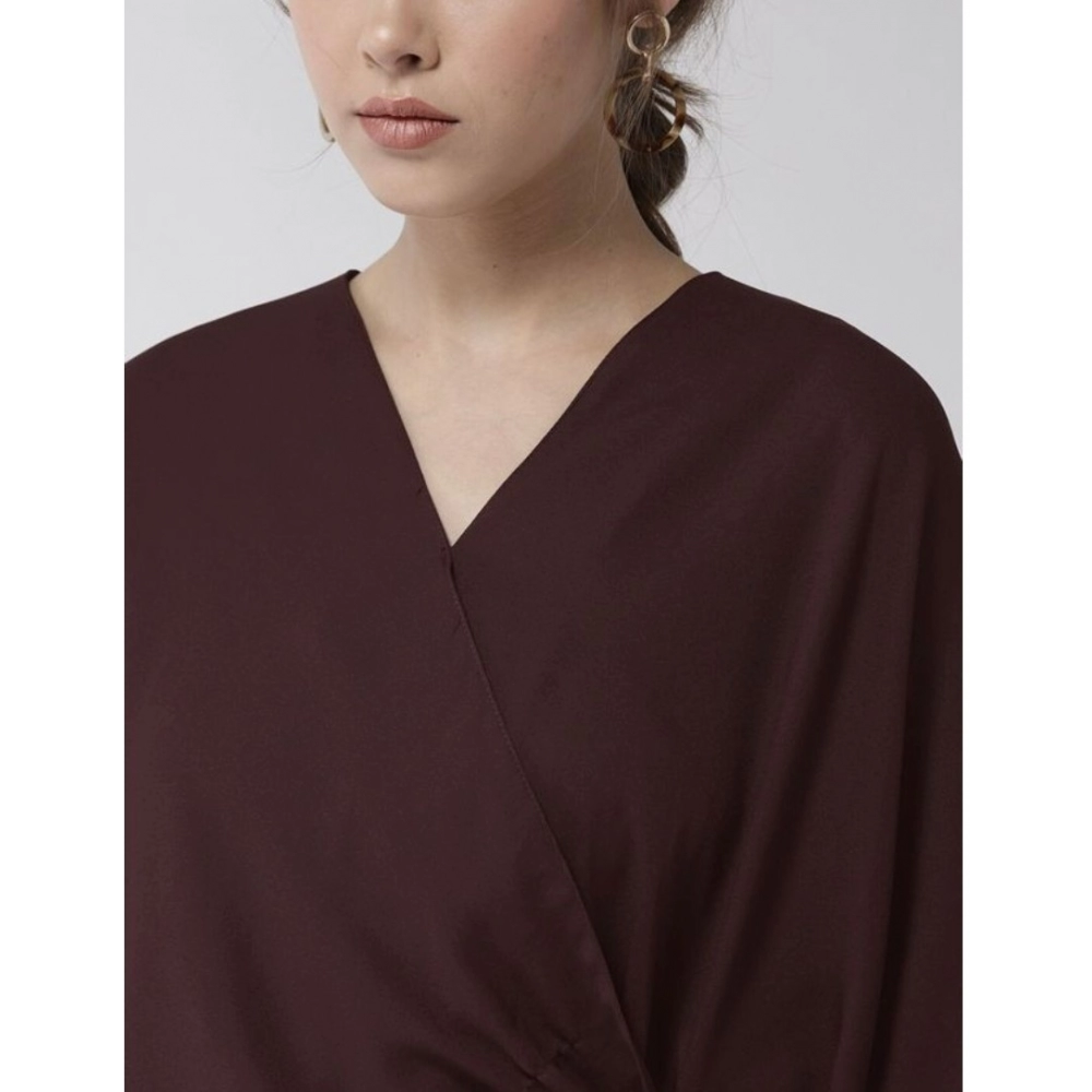 Generic Women's Polyester Solid Cape Sleeve Top (Maroon) - Image 5