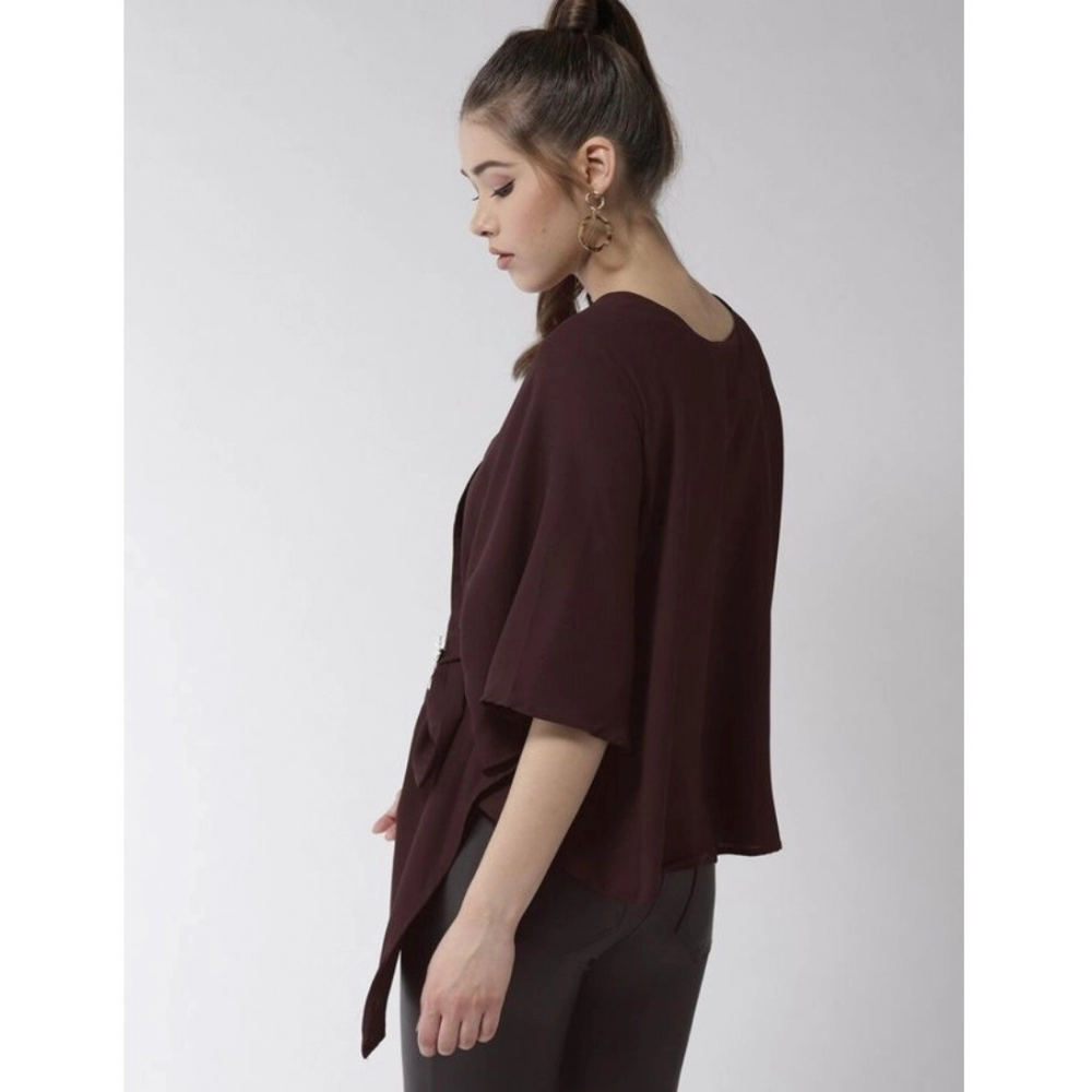 Generic Women's Polyester Solid Cape Sleeve Top (Maroon) - Image 3