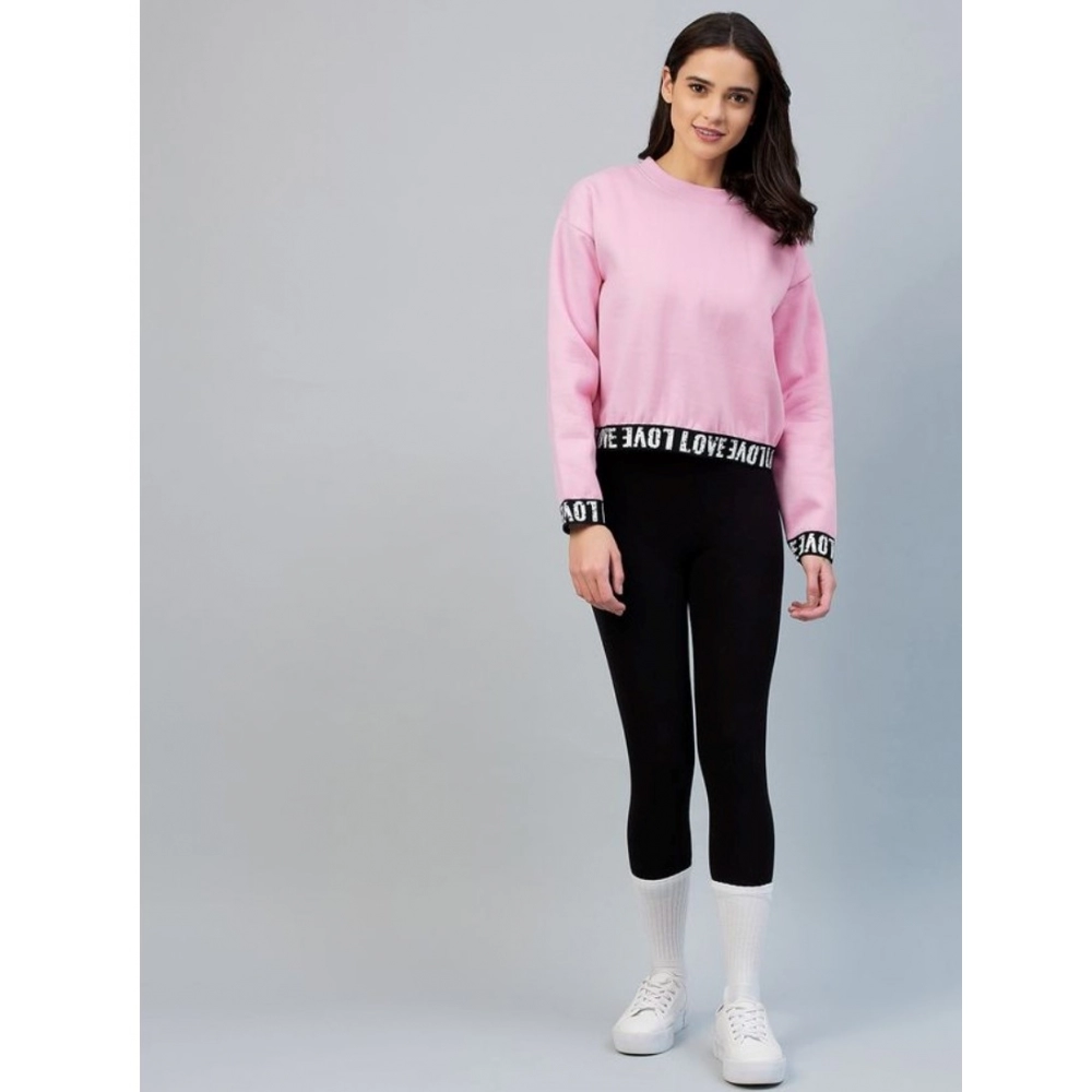 Generic Women's Fleece Solid Long Sleeves Sweatshirt (Pink) - Image 5