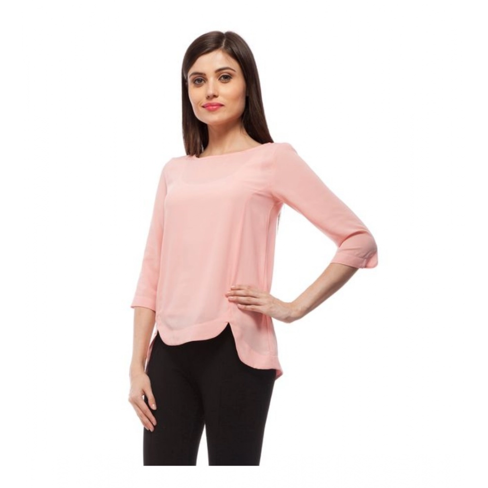 Generic Women's Polyester Solid 3-4th Sleeves Regular Top (Peach) - Image 5