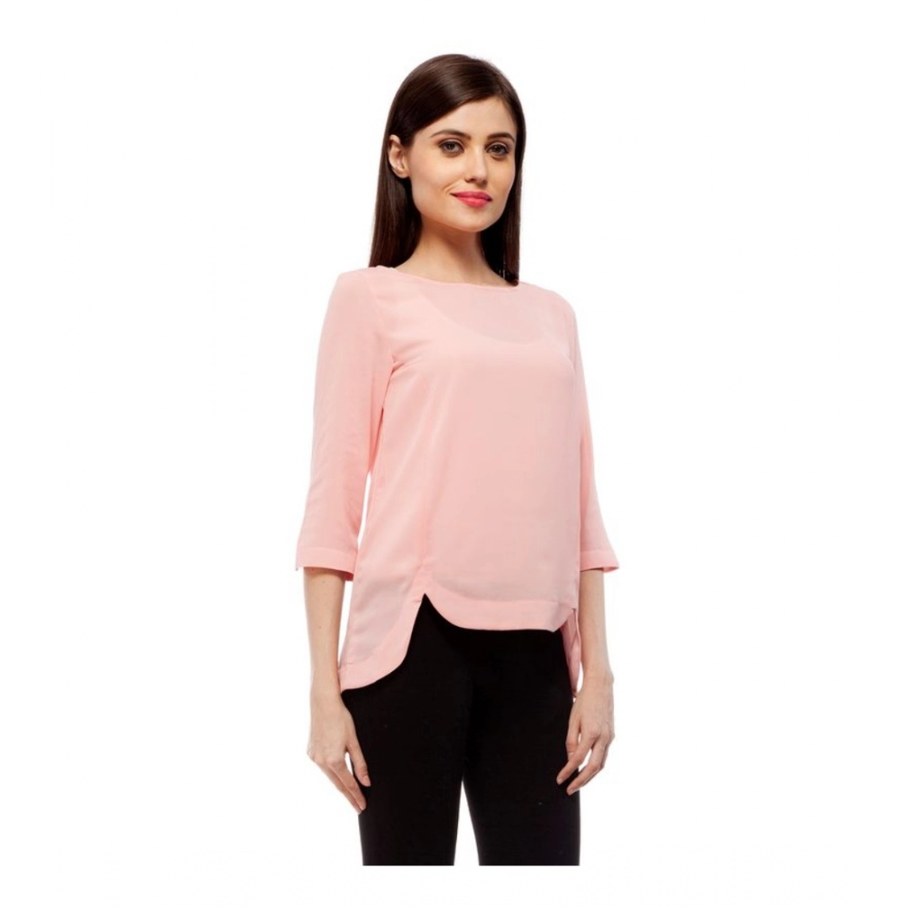 Generic Women's Polyester Solid 3-4th Sleeves Regular Top (Peach) - Image 3