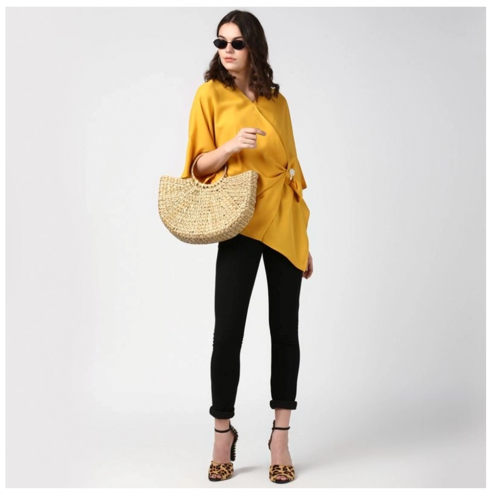 Generic Women's Polyester Solid Cape Sleeve Top (Yellow) - Image 3