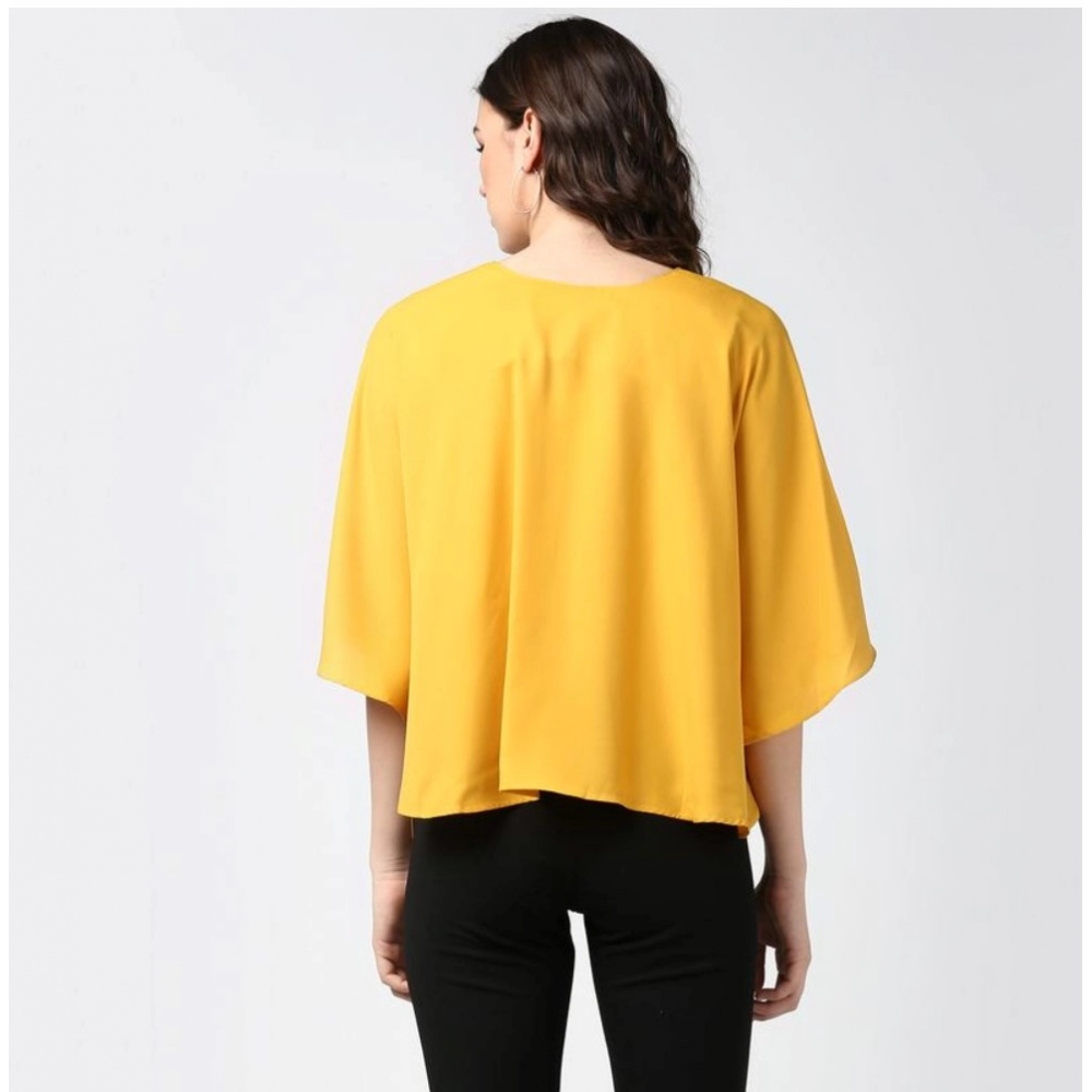 Generic Women's Polyester Solid Cape Sleeve Top (Yellow) - Image 2