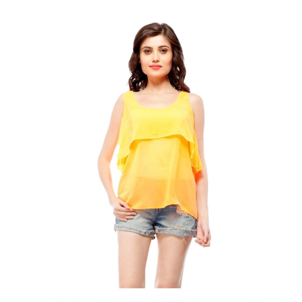 Generic Women's Polyester Solid Sleeveless Regular Top (Orange)