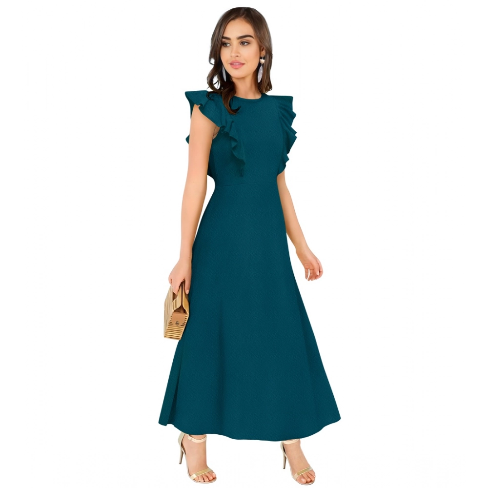 Generic Women's Knitting stretchable Solid Round Neck Ruffled Sleeve Dress (Morpich) - Image 3