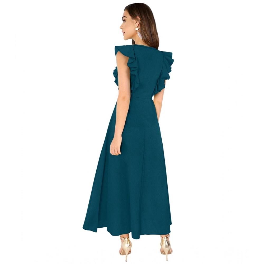 Generic Women's Knitting stretchable Solid Round Neck Ruffled Sleeve Dress (Morpich) - Image 2