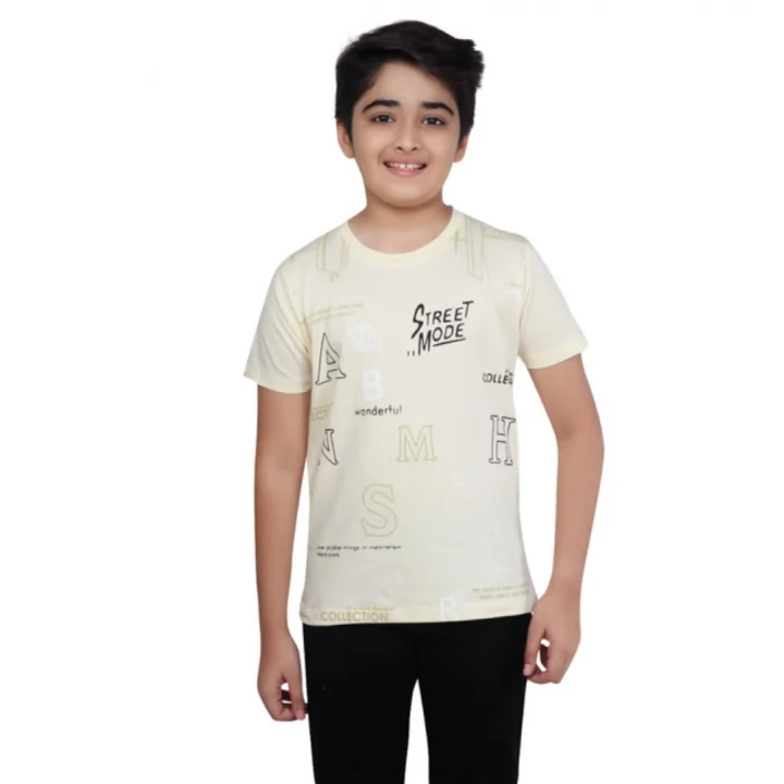 Generic Boy's Cotton Grapic Printed Round Neck T-Shirt (Beige )