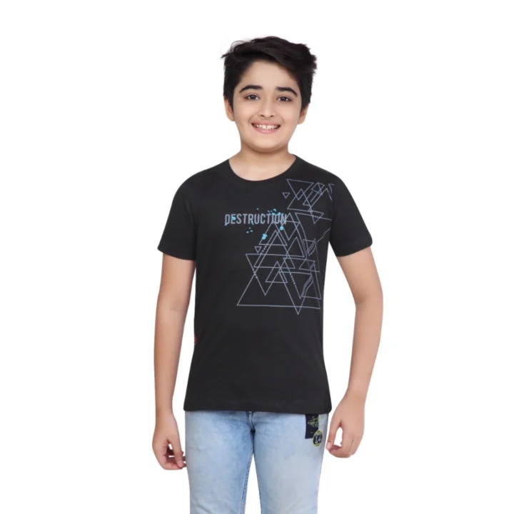 Generic Boy's Cotton Grapic Printed Round Neck T-Shirt (Black)