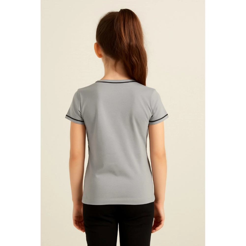 Generic Girl's Cotton Printeded Round Neck T-Shirt (Grey) - Image 2