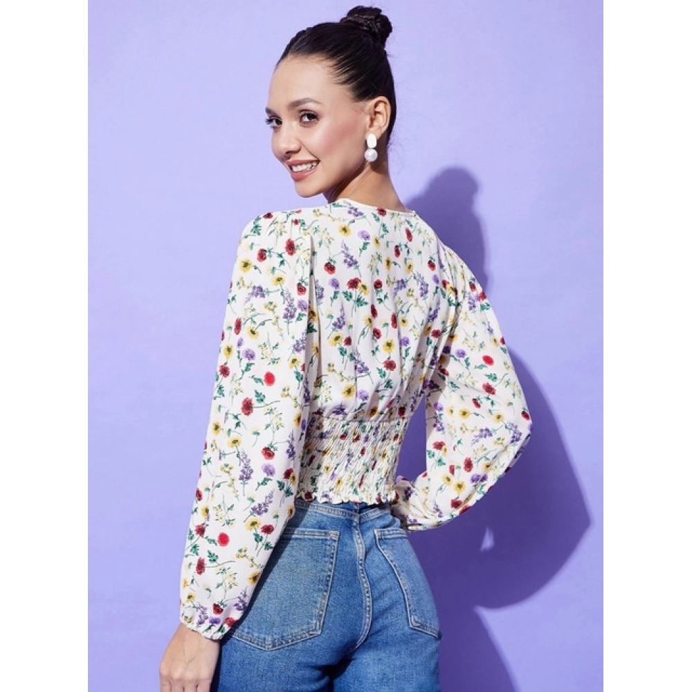 Generic Women's Polyester Floral Long Sleeves Top (Multicolor) - Image 2