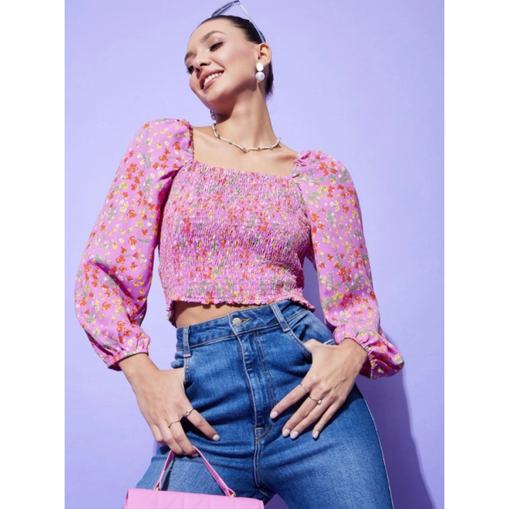 Generic Women's Polyester Floral Long Sleeves Top (Multicolor) - Image 2