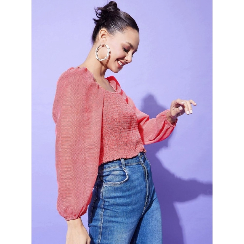 Generic Women's Polyester Floral Long Sleeves Top (Red) - Image 3
