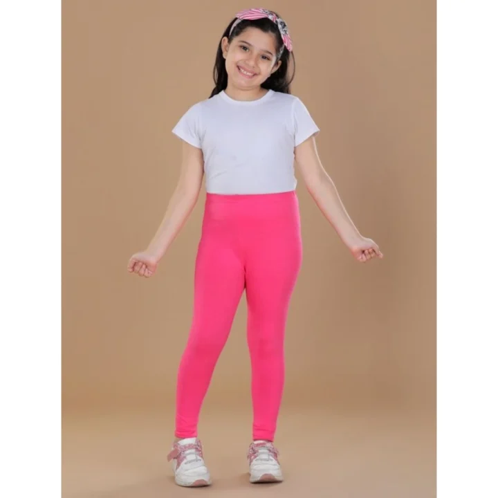 Generic Girl's Cotton Lycra Solid Elasticated Leggings (Pink)
